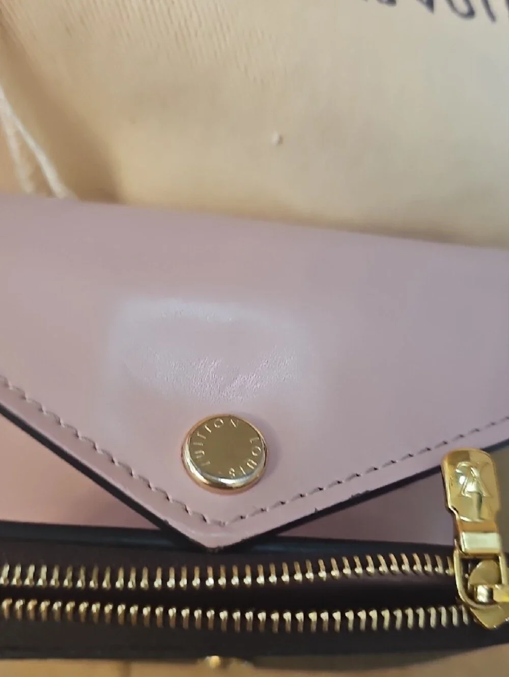Authentic Louis Vuitton Zoe Monogram Compact Wallet with Pink Flap